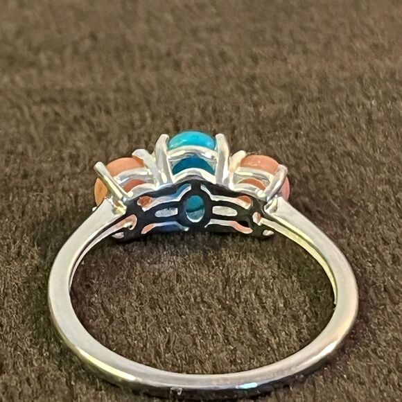 Peach Opal And Sleeping Beauty Turquoise Ring 7 And Earring Set - Picture 11 of 16
